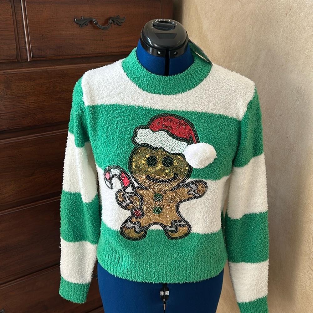 NWT Poof glittery gingerbread Christmas sweater.